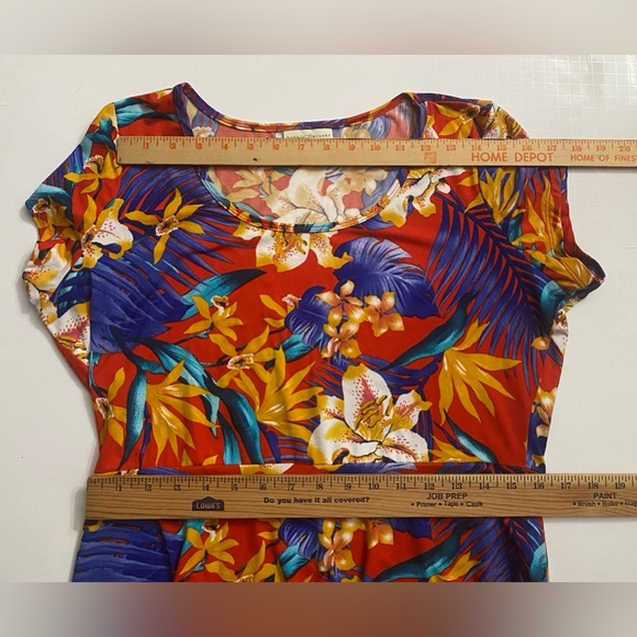 Bobbie Brooks Women’s Large Red Floral Hawaiian Skater A-line Dress Soft - Picture 5 of 11